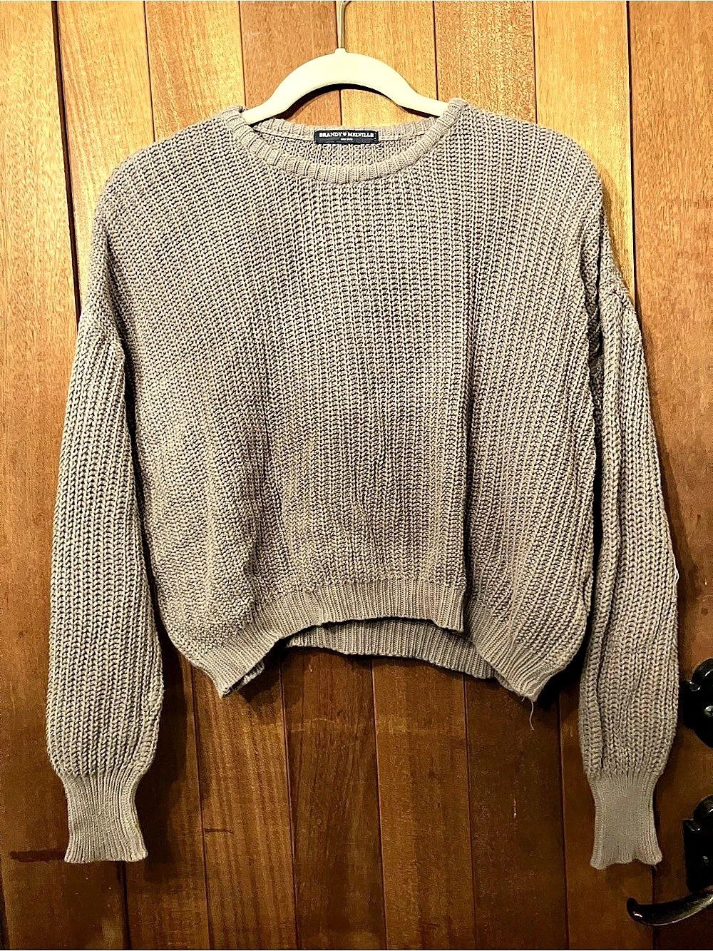 Brandy Melville Chunky Knit Crewneck Sweater in Brown